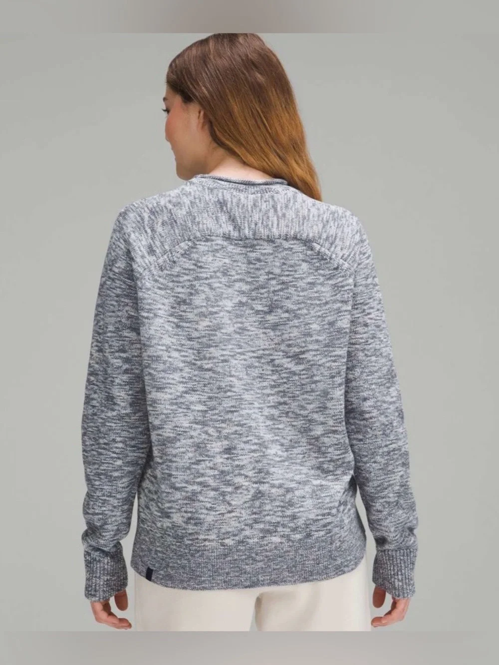 Lululemon Women’s Boxy Cotton-Blend Sweater Blue Ivory Size Medium